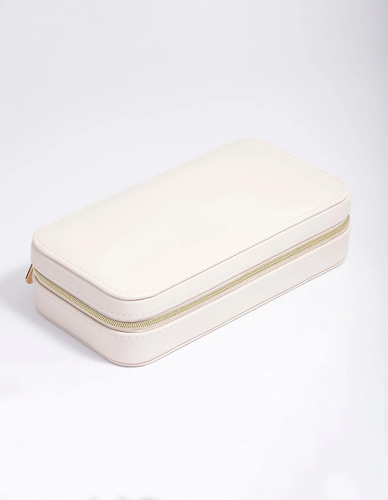 Cream PU Leather Rectangle Jewellery Box