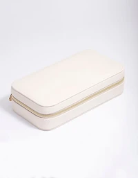Cream PU Leather Rectangle Jewellery Box