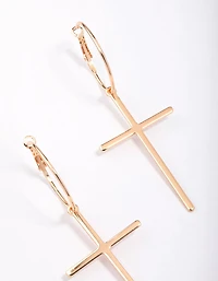 Gold Luxe Cross Hoop Earrings