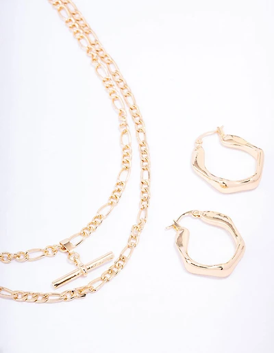 Gold Toggle Necklace & Earring Set