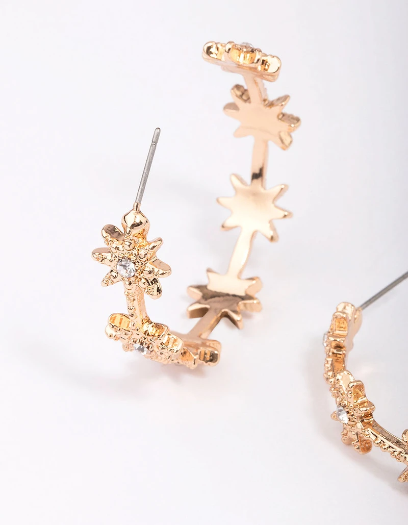 Gold Diamante Star Hoop Earrings
