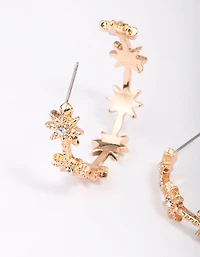 Gold Diamante Star Hoop Earrings