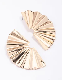 Gold Wavy Crinkle Half Stud Earrings