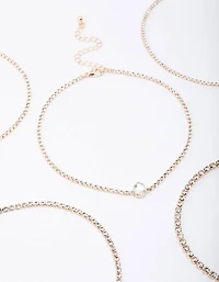 Gold Round & Pear Choker 5-Pack
