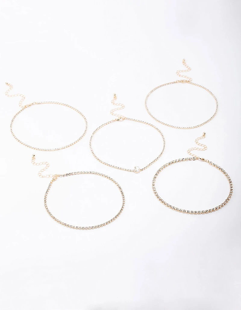 Gold Round & Pear Choker 5-Pack