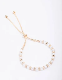 Gold Mixed Pearl & Facet Toggle Bracelet