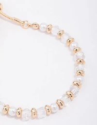 Gold Mixed Pearl & Facet Toggle Bracelet