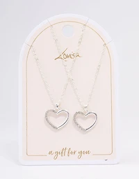 Silver Open Heart Diamante Necklace Pack
