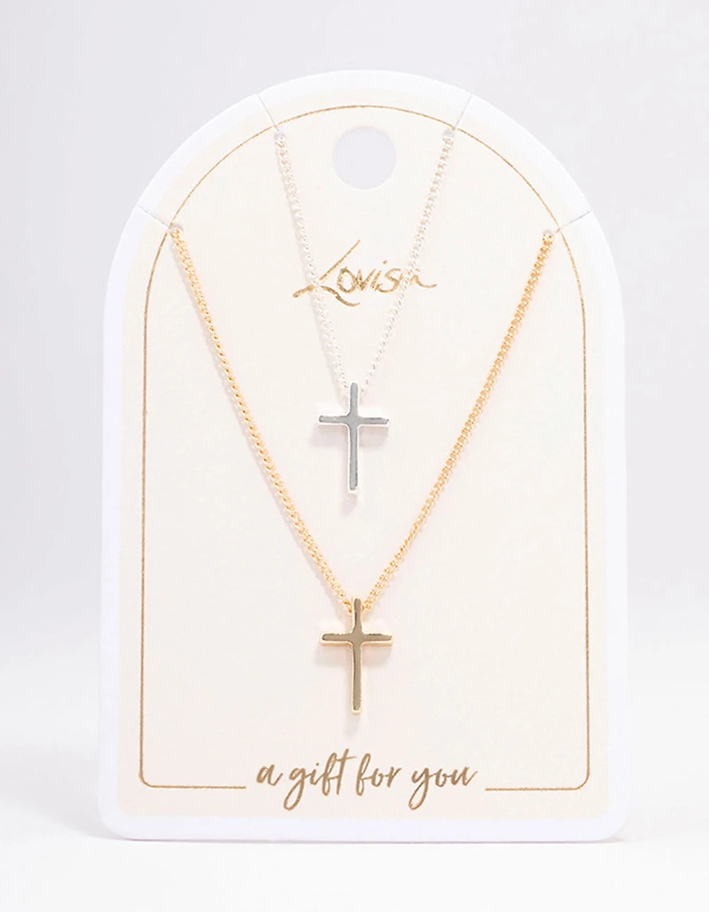 Mixed Metal Plain Cross Necklace Pack