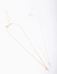 Mixed Metal Plain Cross Necklace Pack