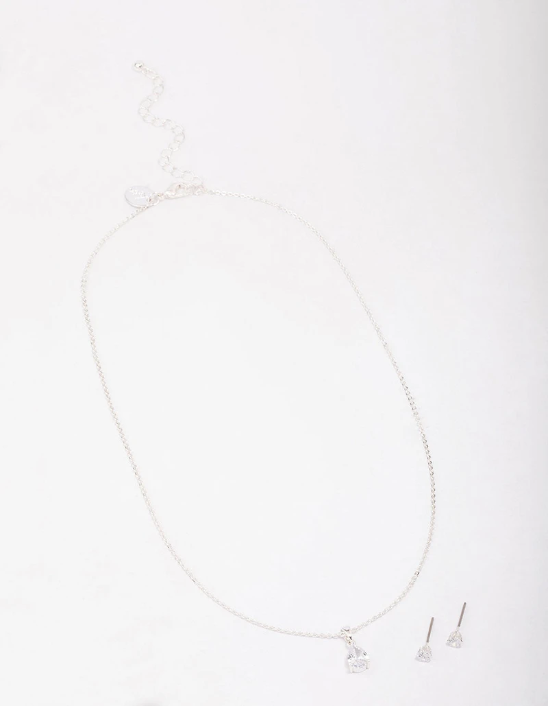 Silver Pear Drop Jewellery Set