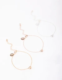 Mixed Metal Triple Heart Bracelet 3-Pack