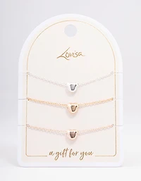Mixed Metal Triple Heart Bracelet 3-Pack