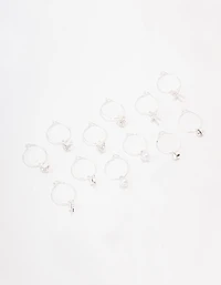 Silver Crystal Heart Wire Hoop Earring 6-Pack