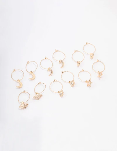 Gold Galaxy Wire Hoop Earring 6-Pack