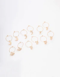 Gold Galaxy Wire Hoop Earring 6-Pack