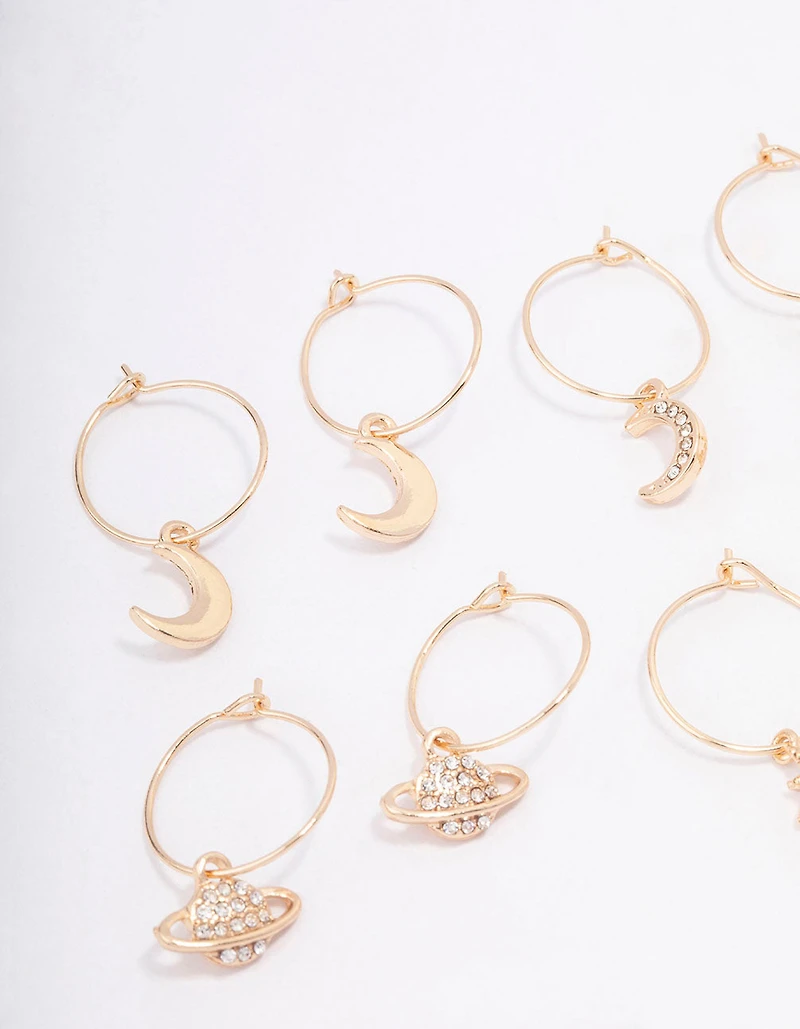 Gold Galaxy Wire Hoop Earring 6-Pack