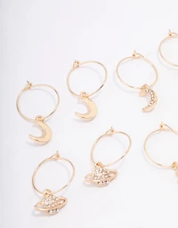 Gold Galaxy Wire Hoop Earring 6-Pack