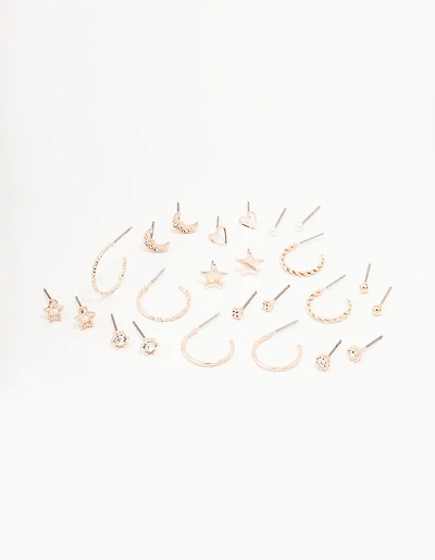 Rose Gold Celestial Heart Stud Earrings 12-Pack