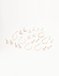 Rose Gold Celestial Heart Stud Earrings 12-Pack
