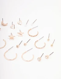 Rose Gold Celestial Heart Stud Earrings 12-Pack