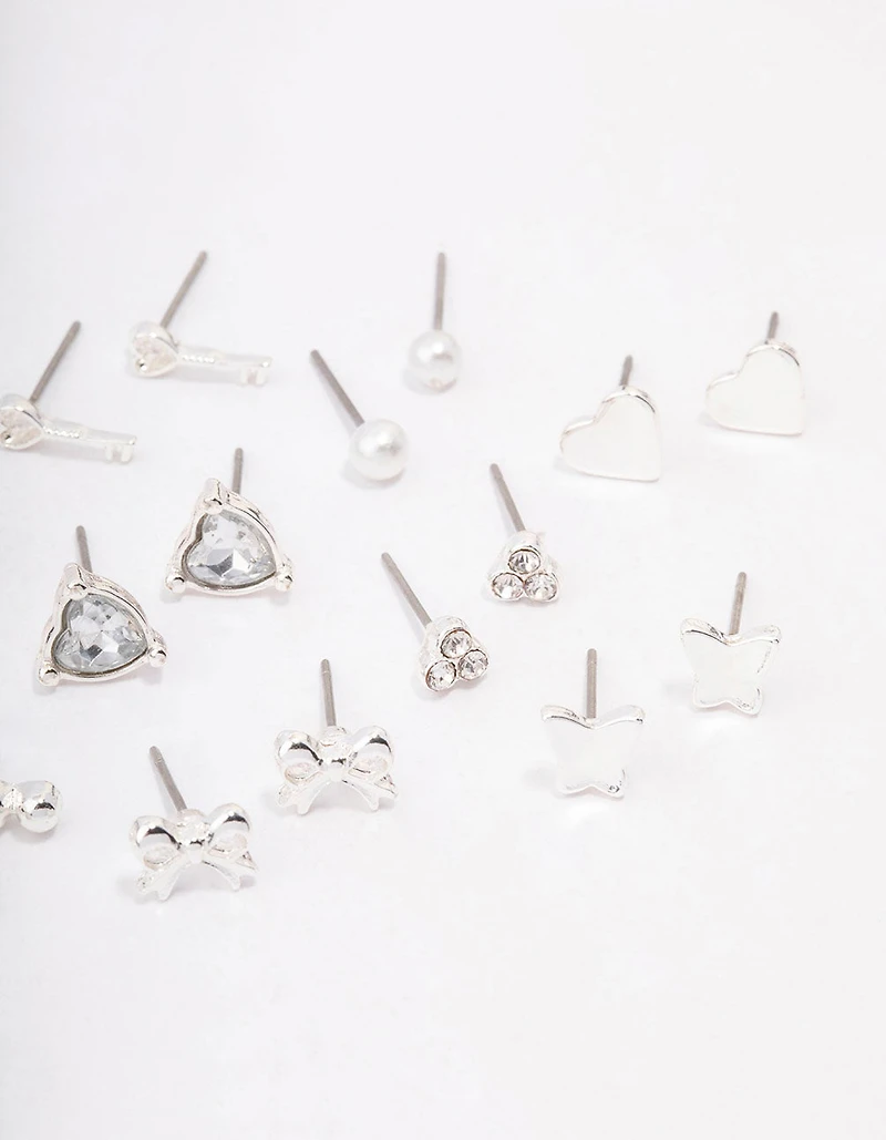 Silver Key Bow Earring 12-Pack