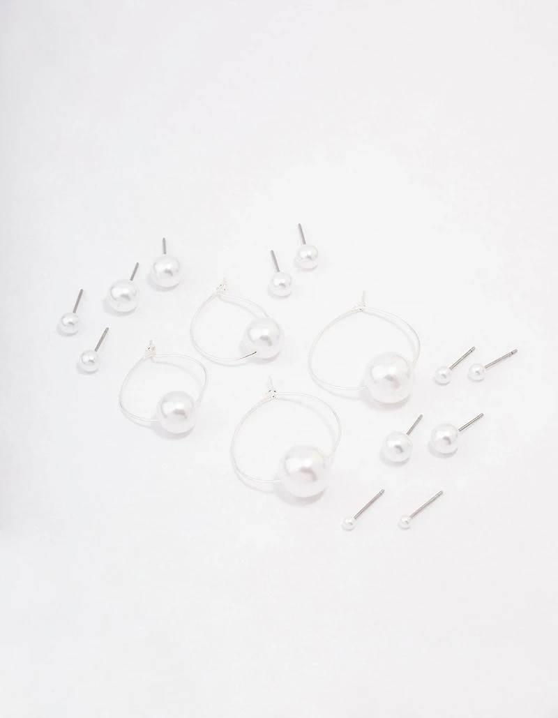 Silver Classic Pearl Hoop Earring 8-Pack