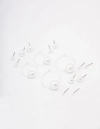 Silver Classic Pearl Hoop Earring 8-Pack