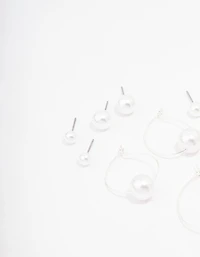 Silver Classic Pearl Hoop Earring 8-Pack