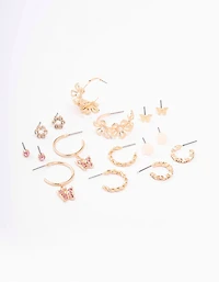 Gold Flower & Butterfly Earring 8-Pack