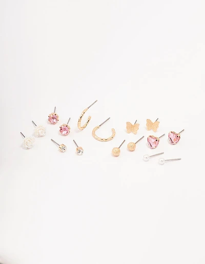 Gold Rose & Butterfly Earring 8-Pack