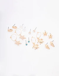 Gold Pearl Seashell Earring 8-Pack