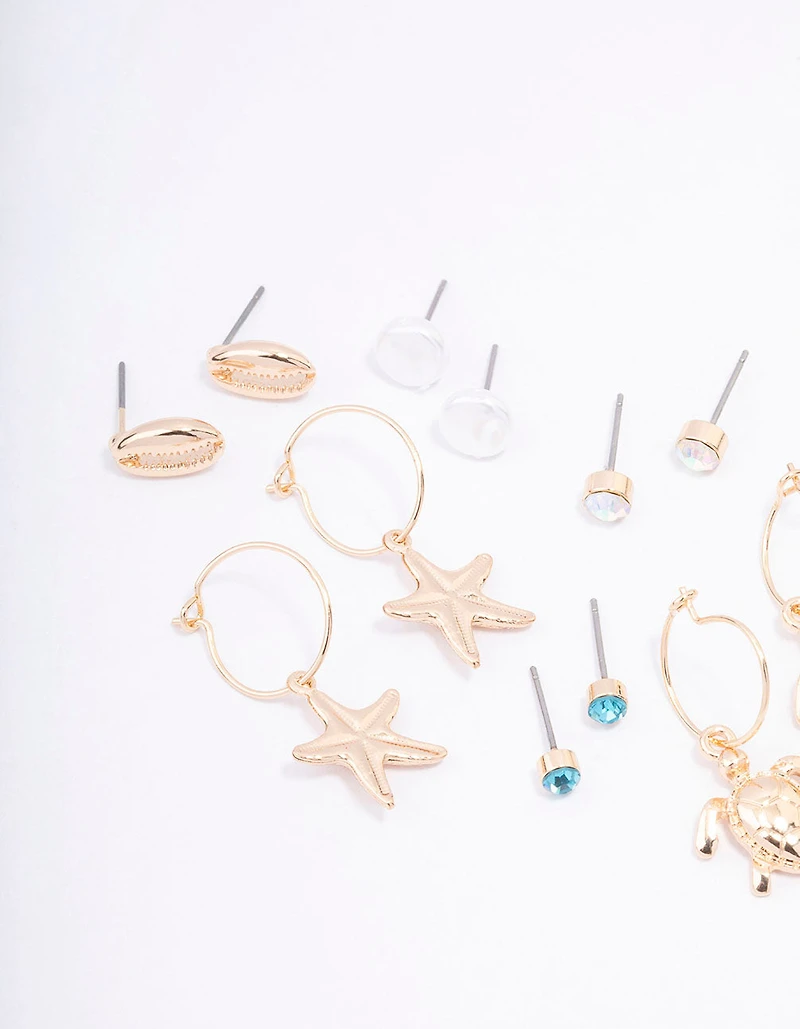 Gold Pearl Seashell Earring 8-Pack