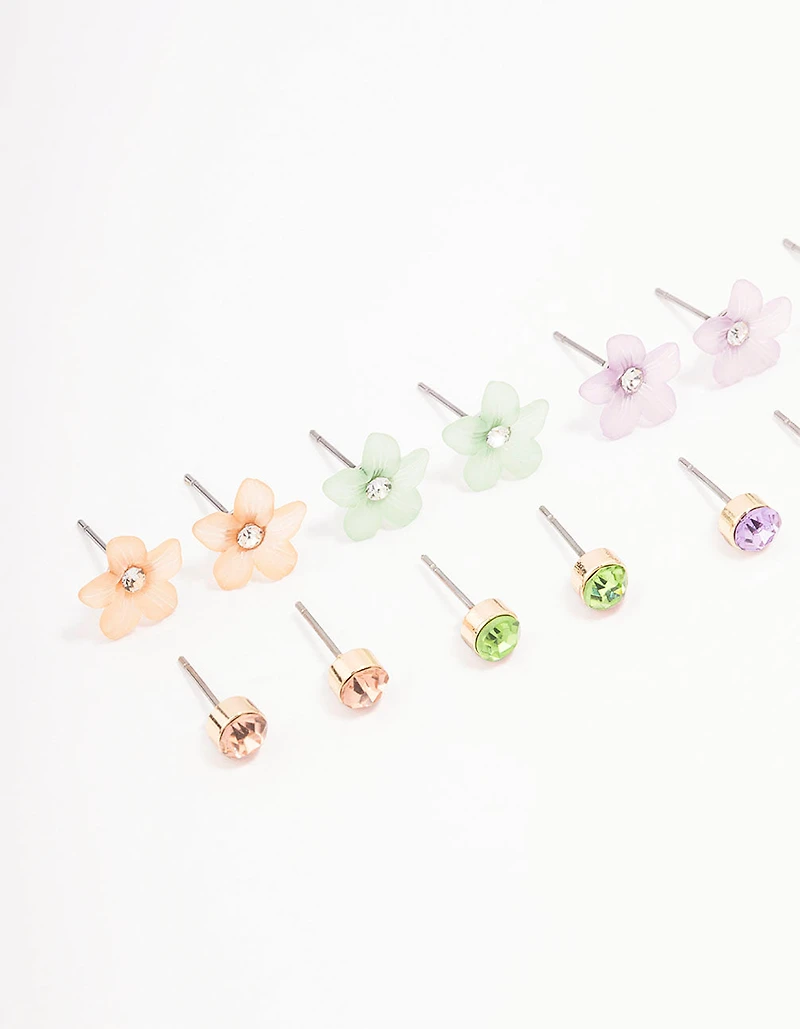 Gold Flower Stud Earring 8-Pack