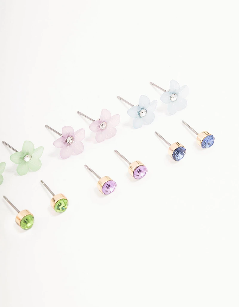 Gold Flower Stud Earring 8-Pack