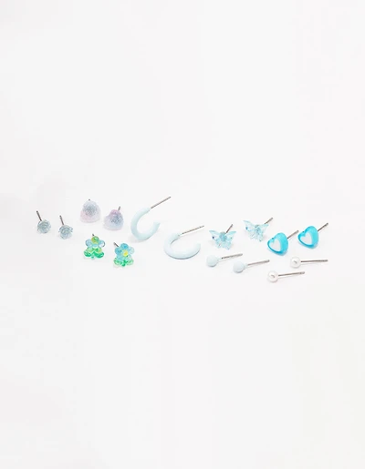 Blue Heart & Flower Earring 8-Pack
