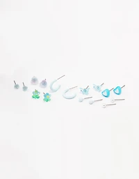 Blue Heart & Flower Earring 8-Pack