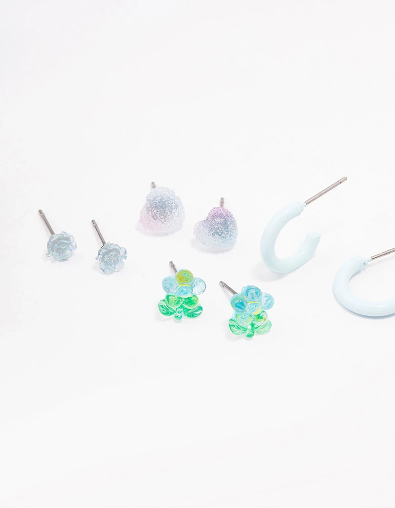 Pack de 8 boucles d’oreilles Blue Heart & Flower