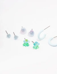 Pack de 8 boucles d’oreilles Blue Heart & Flower