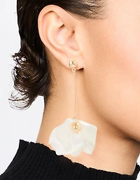 Gold White Pearlised Petal Drop Earrings
