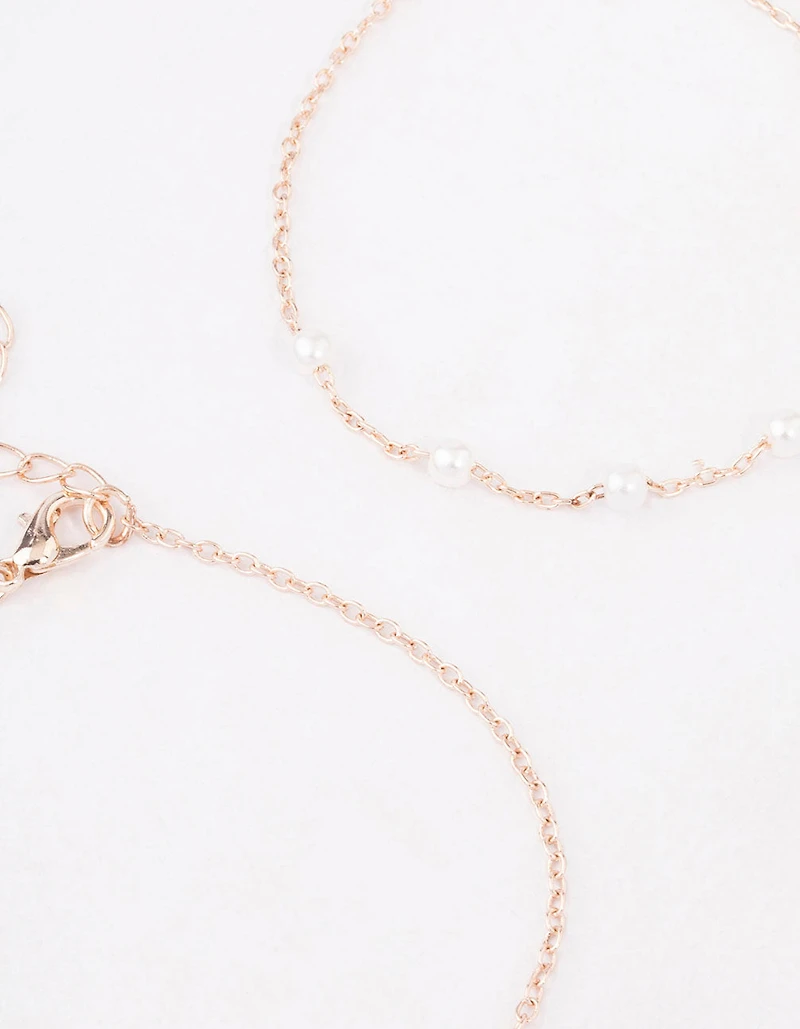 Bracelet cœur Diamant en or rose et perles en or rose, pack de 2