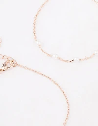 Bracelet cœur Diamant en or rose et perles en or rose, pack de 2