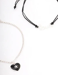 Silver Diamante Heart Love Bracelet Pack