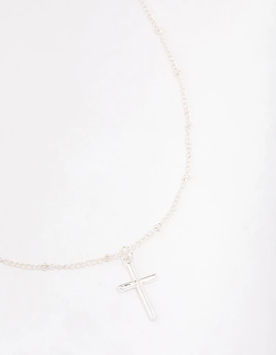 Silver Classic Cross Ball Chain Necklace