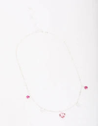 Silver Pearl & Diamante Heart Necklace