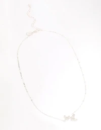 Silver Double Pave Butterfly Short Necklace