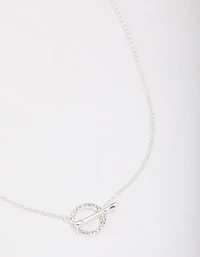 Silver Diamante Circle Bar Link Necklace
