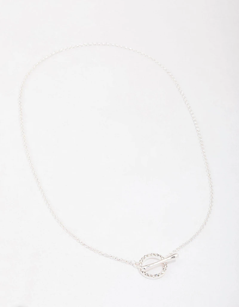 Silver Diamante Circle Bar Link Necklace