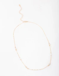 Gold Pearl & Round Diamante Necklace