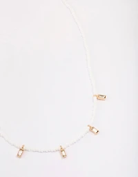 Gold Pearl Baguette Droplet Necklace